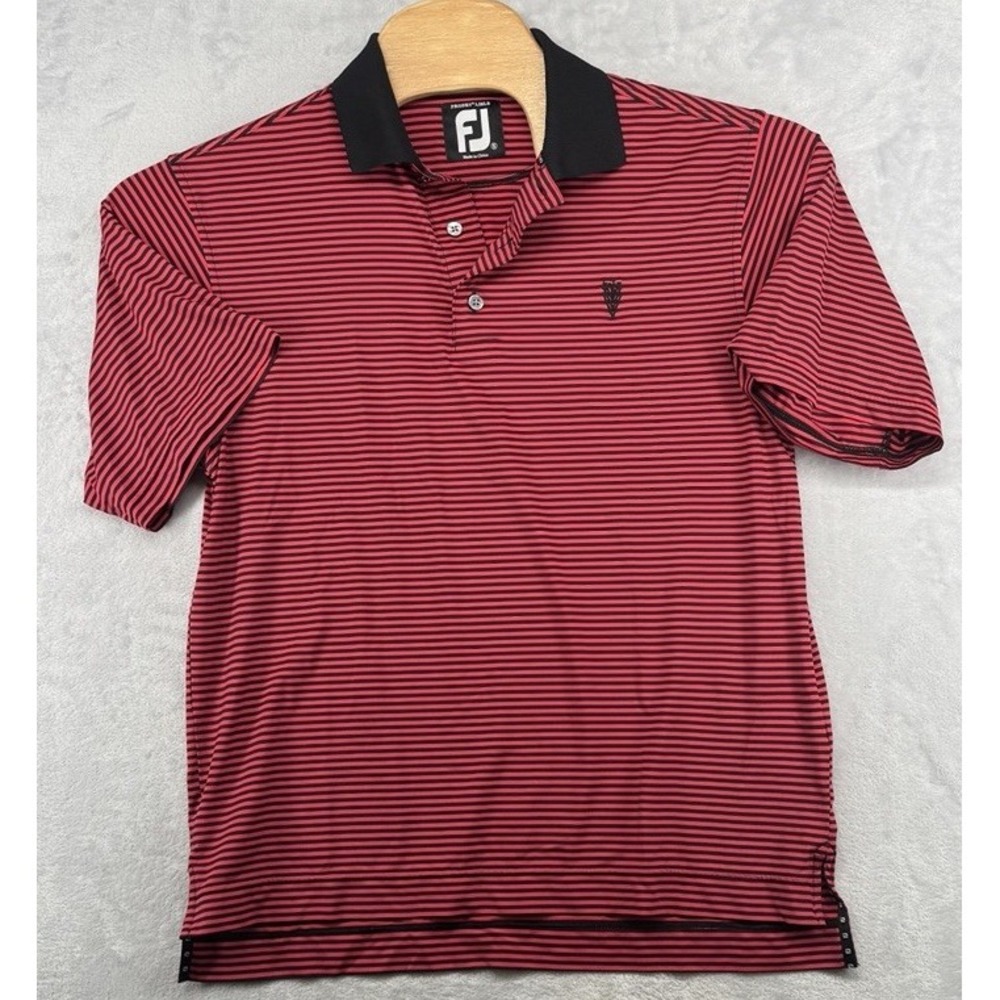 Footjoy FJ Pro Dry Lisle Golf Polo Shirt Red Black Striped Performance Men's S